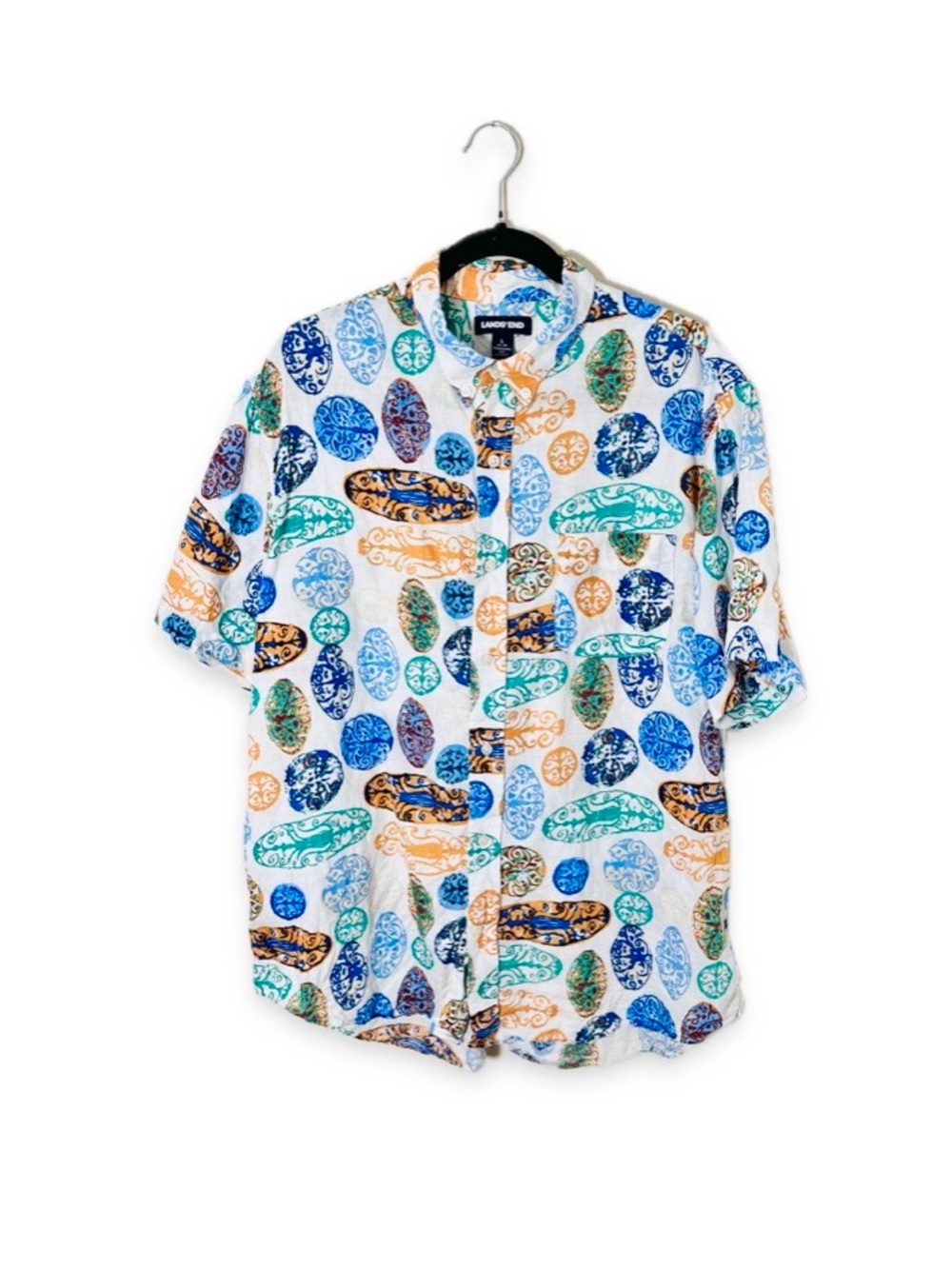 Lands’ End 100% Linen Short Sleeve Button Down Vacation Shirt Traditional Fit